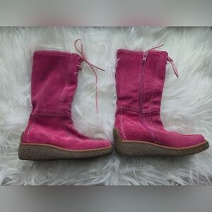 Girl’s Pink Real Suede Mid-Calf Boots